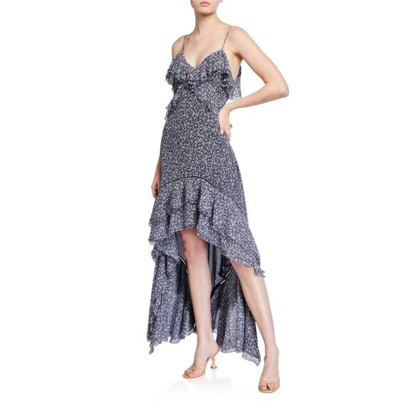 Jonathan Simkhai Silvia Silk Dress Floral Print Crinkled Chiffon High Low Size 2 - Picture 1 of 10